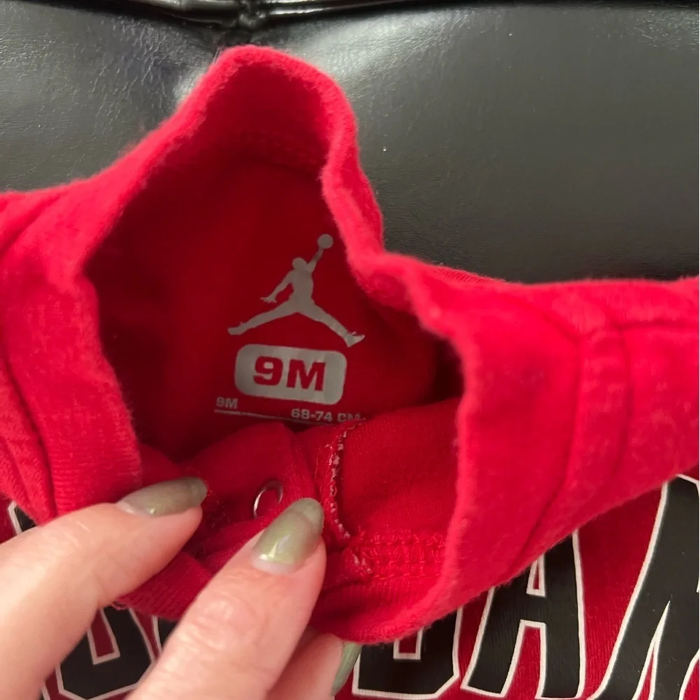 6 Baby Onesies in Red, Blue, and Gray; all 9 months